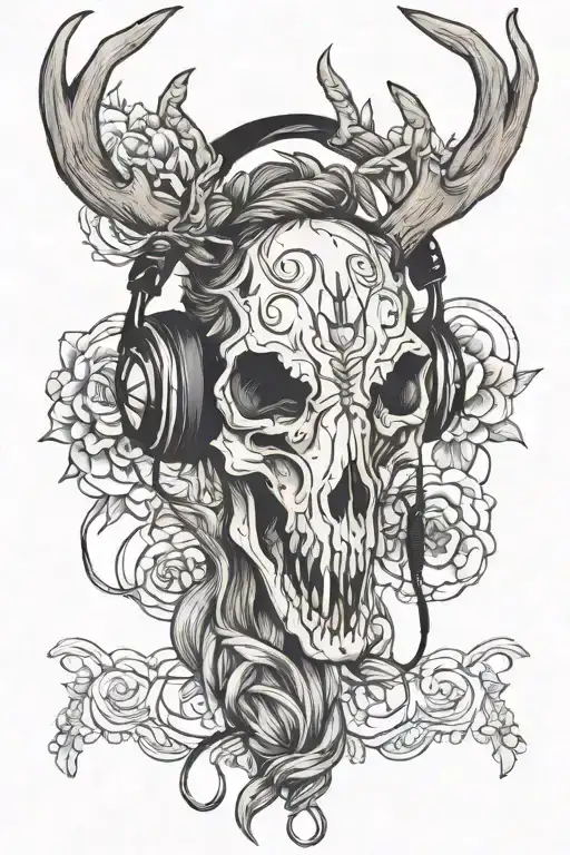Deer Skull Wearing Headphones