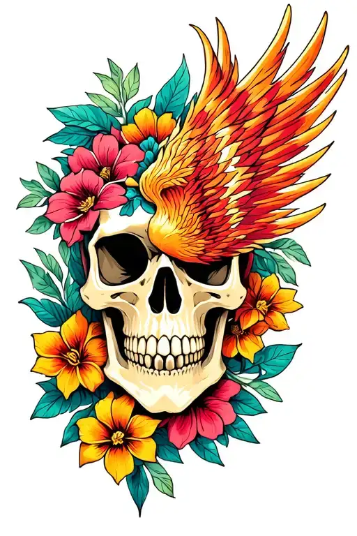 Phoenix Skull Hawaiian Flowers