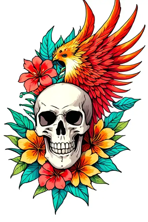 Phoenix Skull Hawaiian Flowers