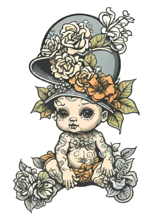 Kewpie Baby 70S Style With Lili Flower Growing Colorful
