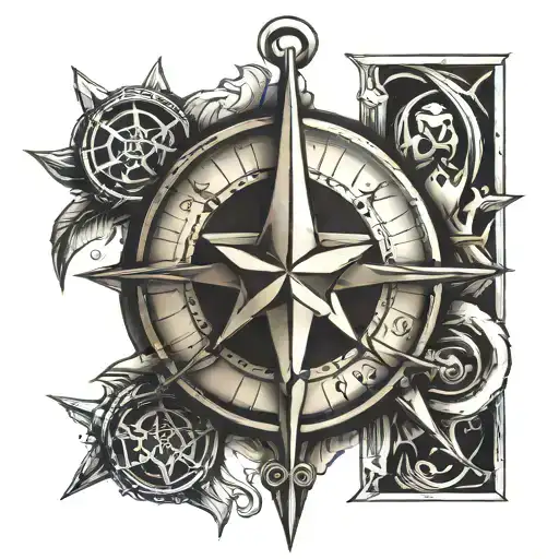 Compass Rose Tattoo Featuring Spartan Helmet Hanging