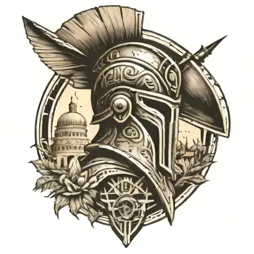 Spartan Helmet Surrounded Travel Landmarks