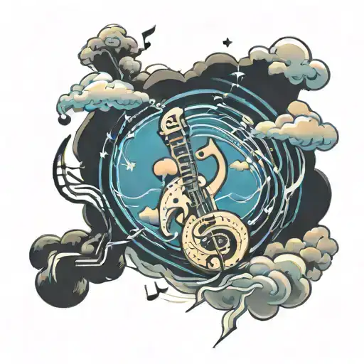 Clouds And Music Notes And Lightening Strikes