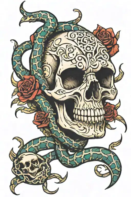 Skull And Snakes Intertwined