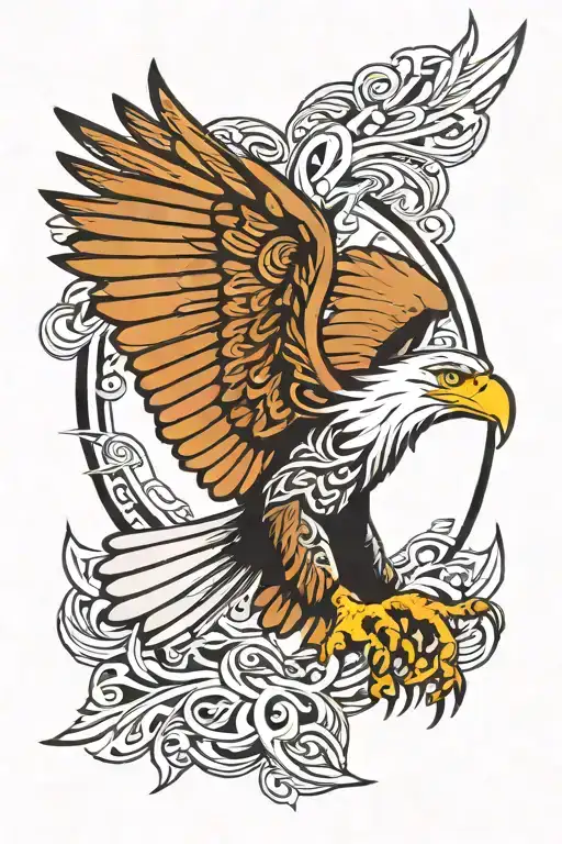 Black And White Eagle Soaring Tribal Design