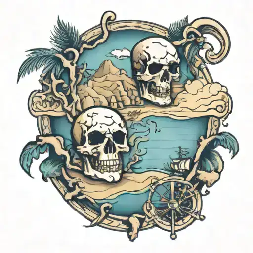 Treasure Map With Island And Skull