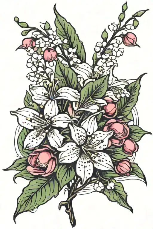 Cherry Blossom Flowers And Lily Of The Valley Flower