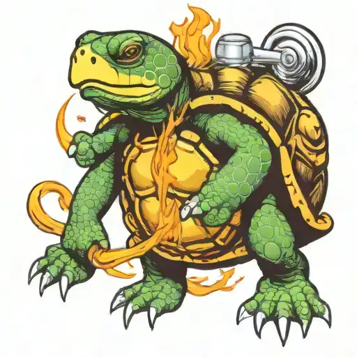 Turtle Holding Fire Hose Fighting Fire