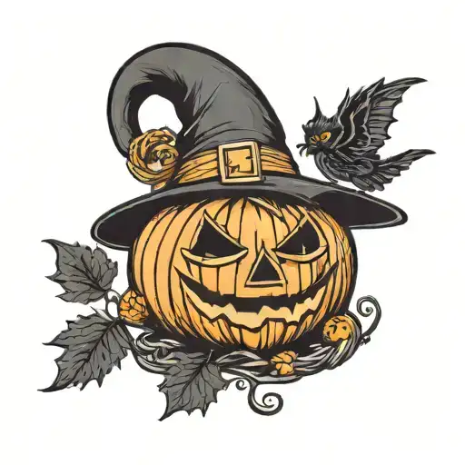 Crooked Witches Broom Next To Big Pumpkin