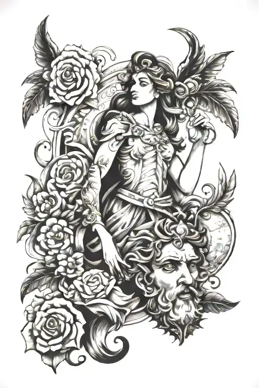 Tattoo Sleve With Greek Mythology And Money