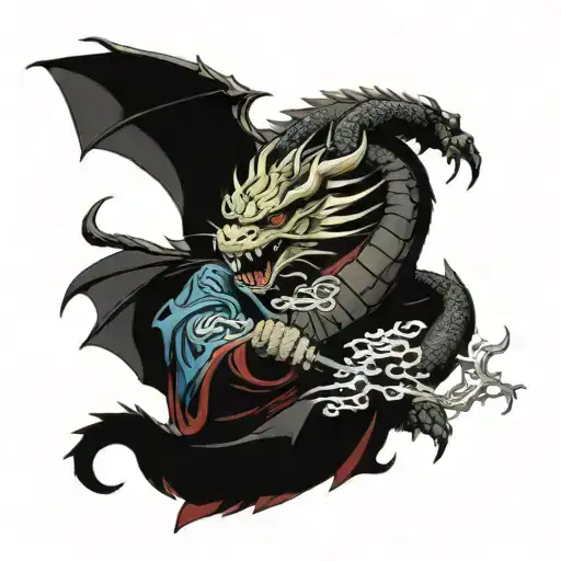 Dragon With Samurai Warrior Holding