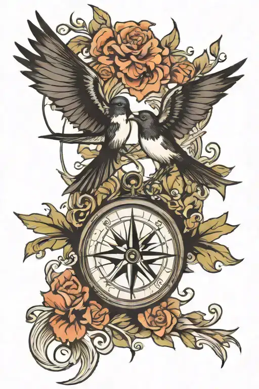 Compass Two Swallows Flying