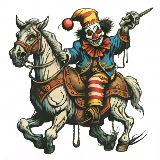 Psychopathic Clown Ride A Horse With A Gaz Mask