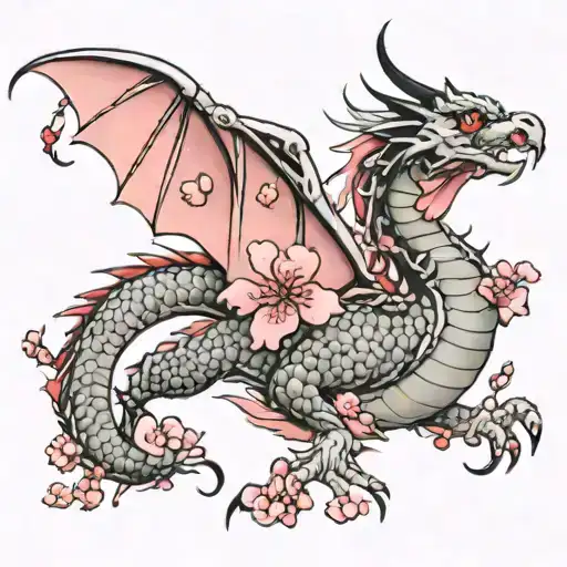 Dragon With Cherry Blossom Tree