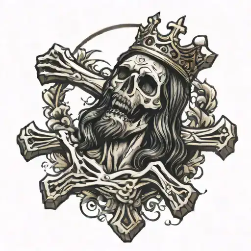 Jesus Crucified Skeleton Body With Crown