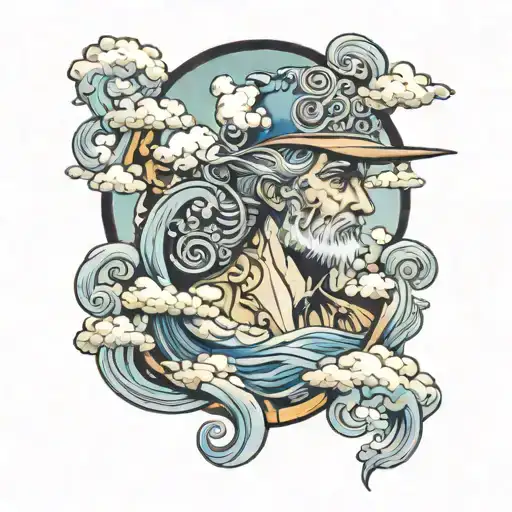 Psidon With Water And Clouds Behind Him