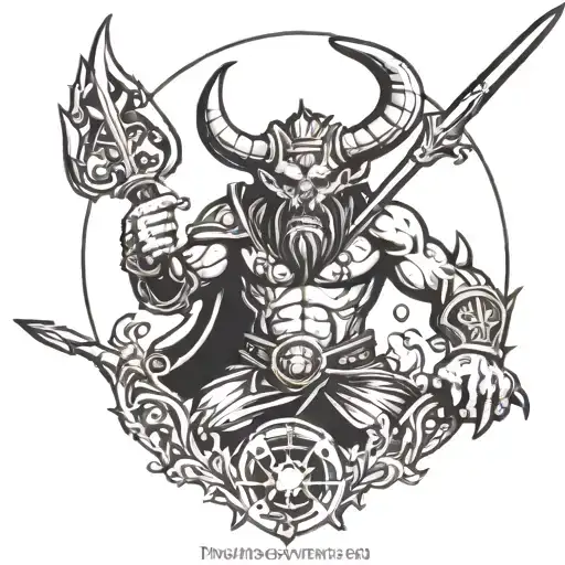 Demon King Holding A Spear Stuck In The Ground