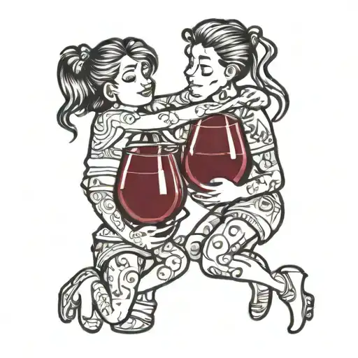 Best Friends Hugging And Drinking Wine