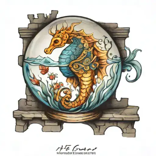 Seahorse In A Fish Bowl On A Castle