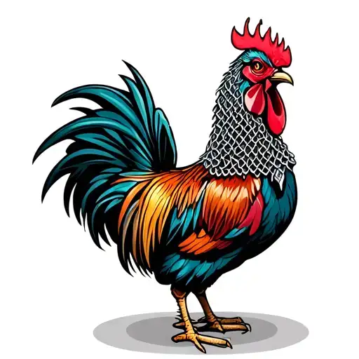 Rooster Wearing Chainmail Hood