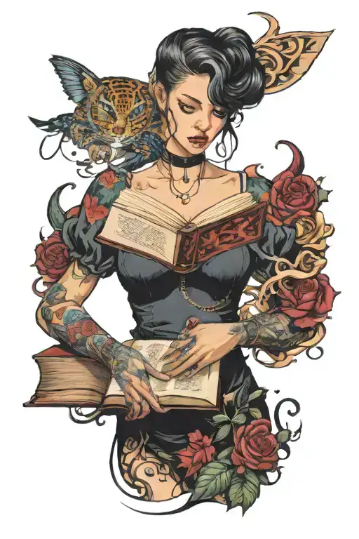 Girl Holding Book Surrounded By Bold Fantasy Scene