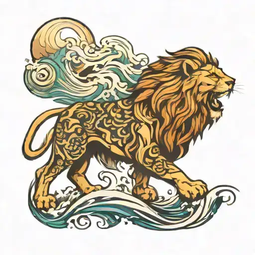 Lion And Ocean Waves