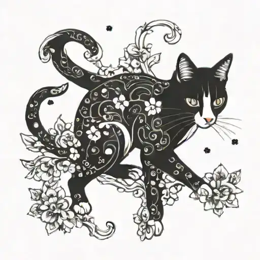 Black And White Cat In Pointillism