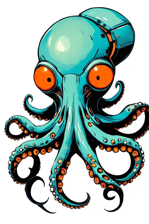 Cyclops Octopus Scary Futuristic Robotic Orange