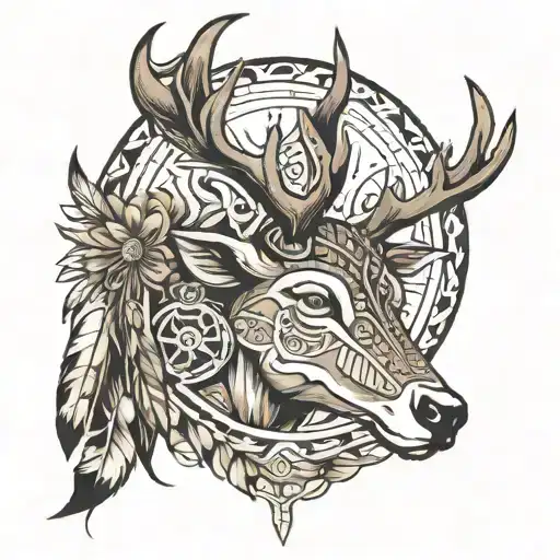 Native American Dreamcather With Deer Head