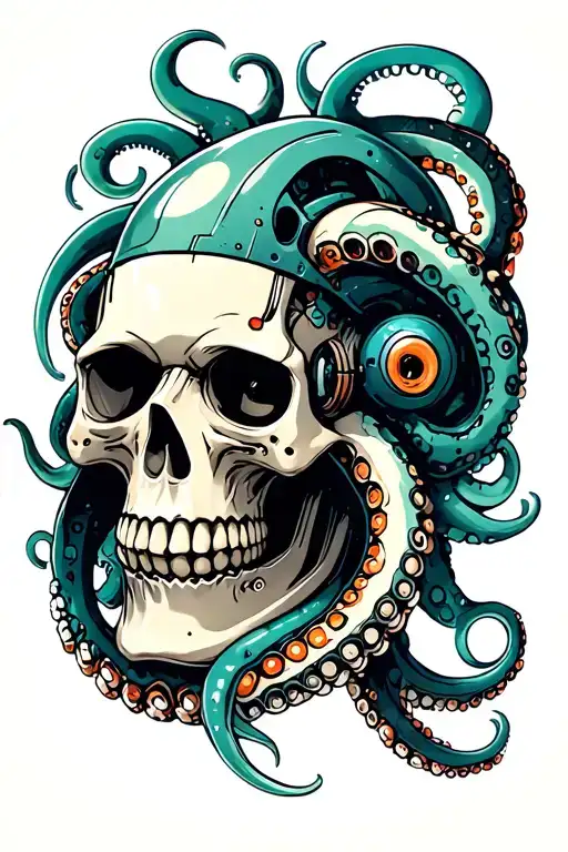 Horror Octopus Futuristic Robotic Skull