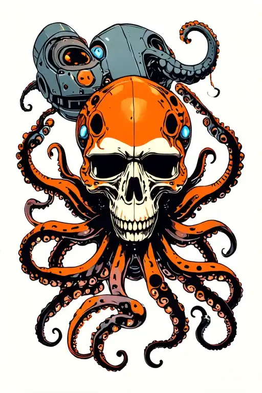 Horror Octopus Robotic Skull Orange
