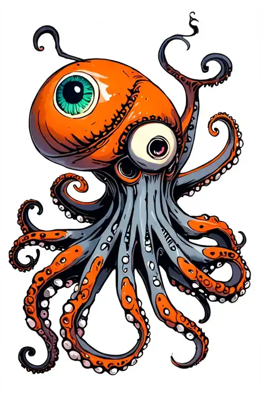 Horror One Eyed Octopus Orange Robotic