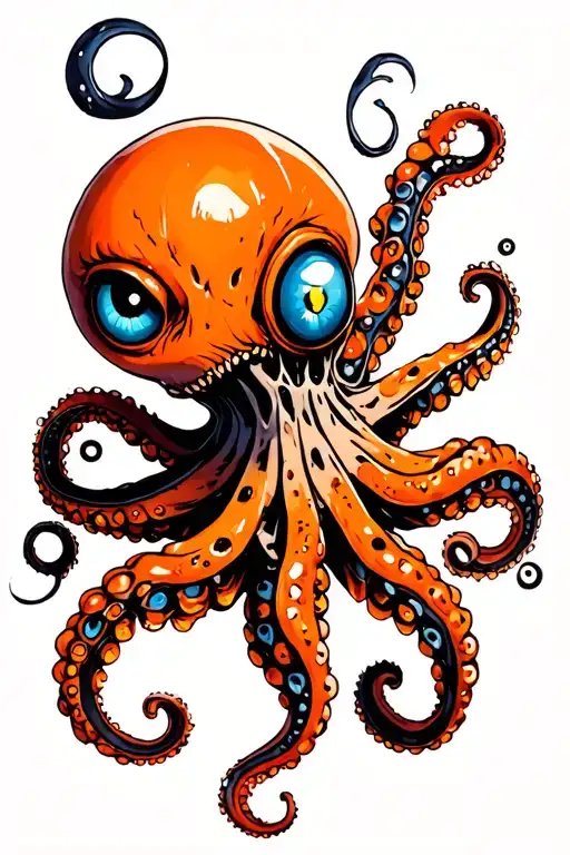 Horror One Eyed Octopus Orange Robotic