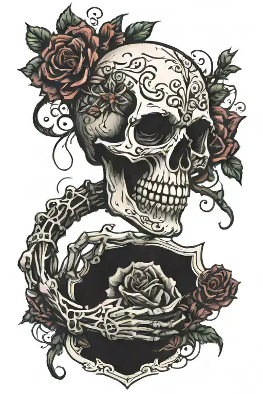 Skull Hands Holding Hip