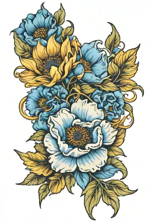 Blue Poppy And Sunflower Intertwined