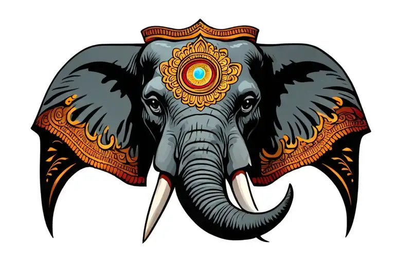 Elephant Head Symmetrical With Third Eye Bold Color