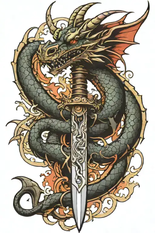 Dragon Wrapped Around Dagger Spine
