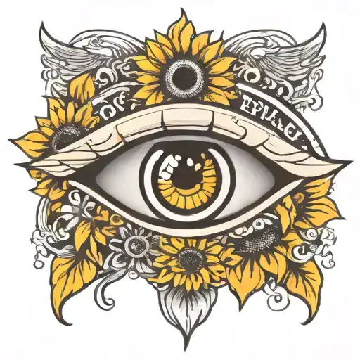 Eye Crying On Harley Davidson Logo Intertwined With Zinnia Flower And Sunflower