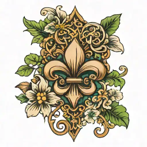 Fleur De Lis With Shamrock And Two Sparrows