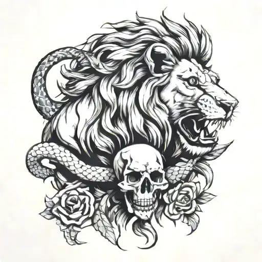 Lion With Skull With A Snake