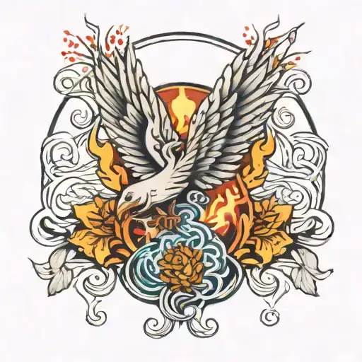 Earth Fire Wing Water Elements Intertwined