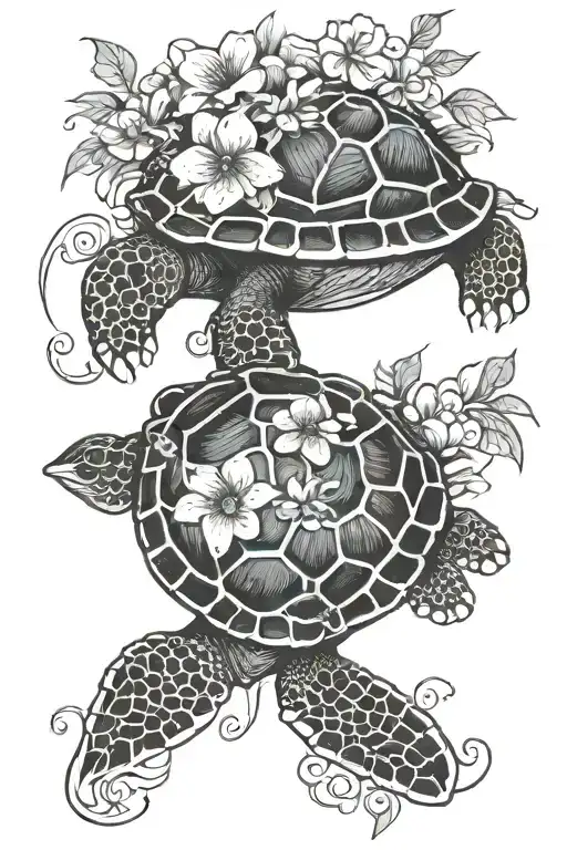 Turtle With Flowers And Shells