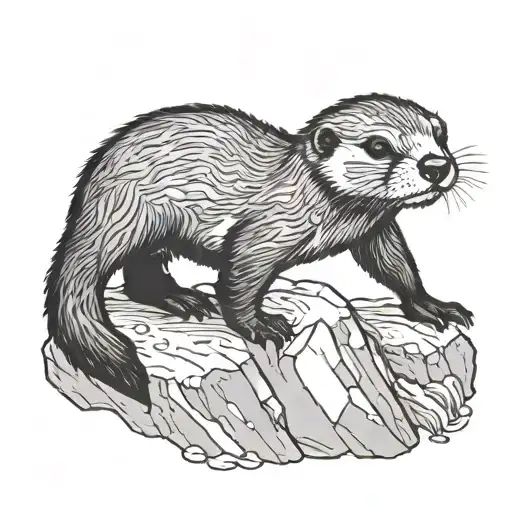 A Simple Black And White Tattoo Of A Baby Otter Going On An Adventure In The Mountains