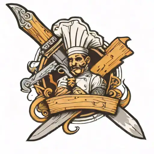 A Tattoo Design Combining A Chef Knife And Wood Working Tools In A Dynamic And Artistic Way