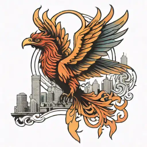 Phoenix Rising Above Philadelphia Skyline
