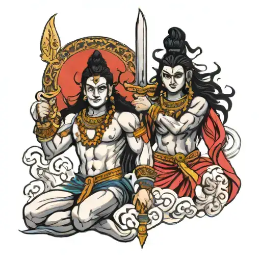 Lord Shiva With Warrior Wielding A Sword