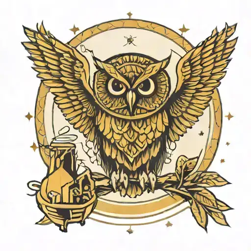 Owl In Egypt Pyramid Moon