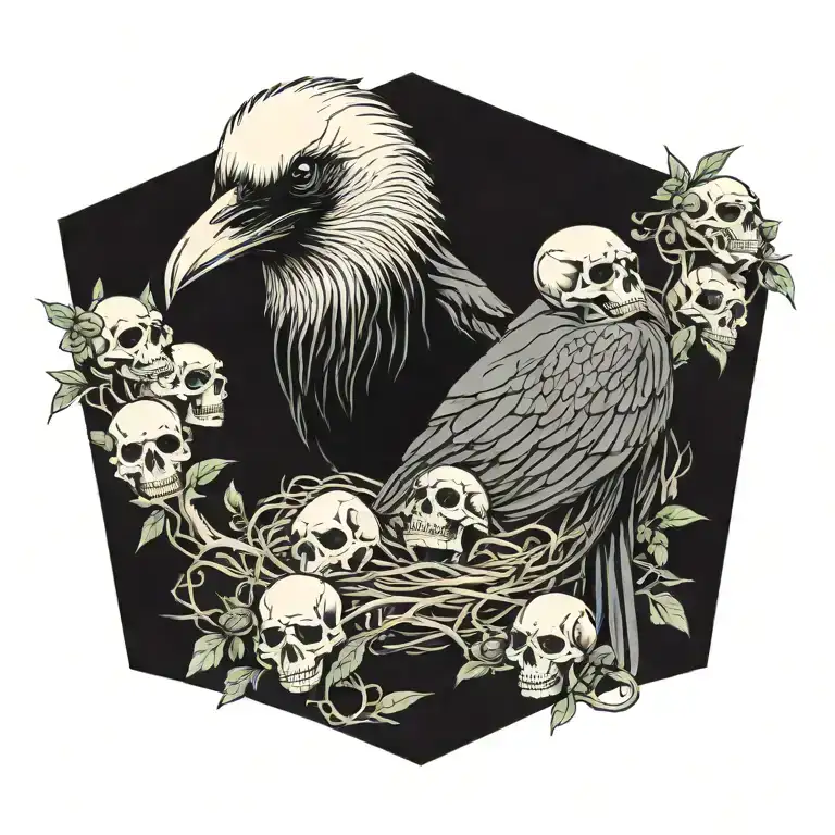Raven Sitting Upon A Nest Of Skulls