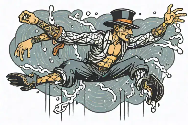 Cartoon Of An Acrobat Dancing Under A Heavy Rain