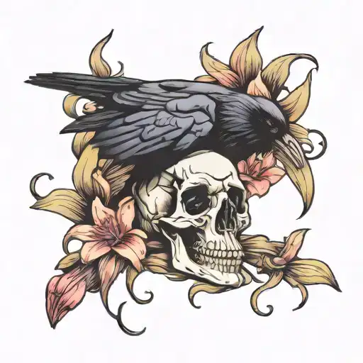 Raven Skull With Lily